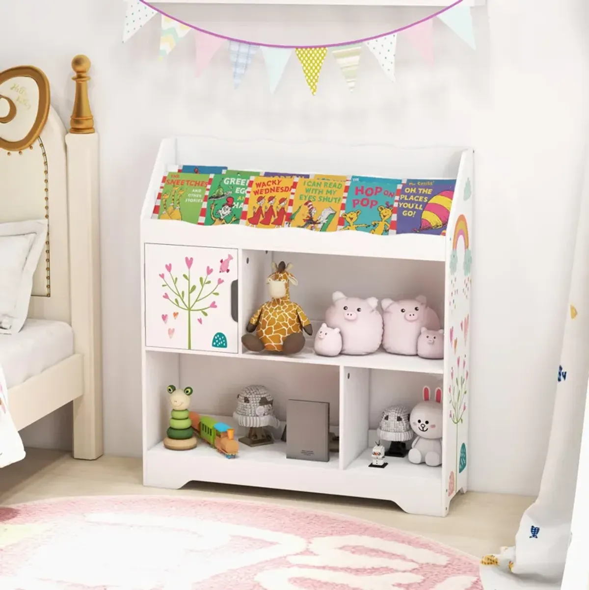 Kids Toy Storage Organizer with Book Shelf and Storage Cabinet