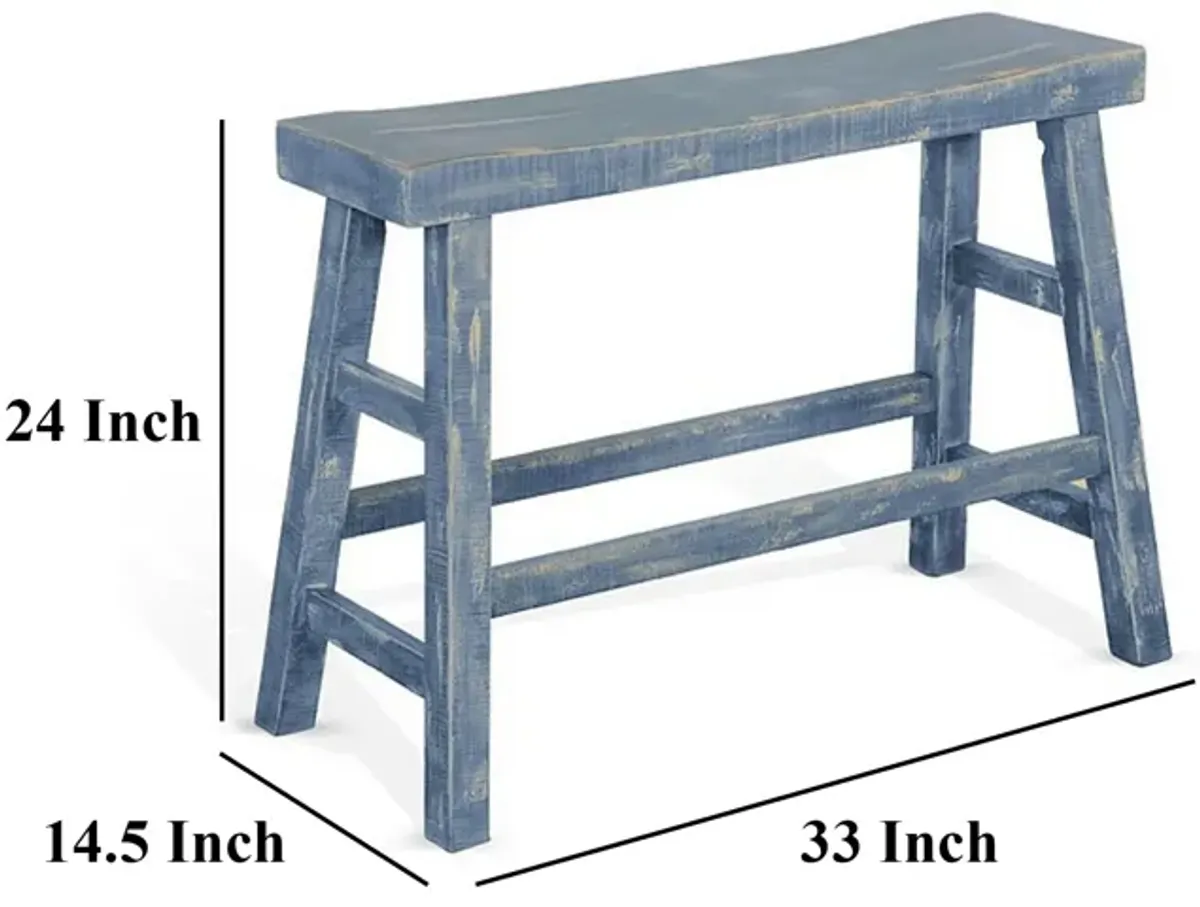 Rena Counter Height Bench, 33 Inch Ocean Blue Mahogany Wood Frame - Benzara