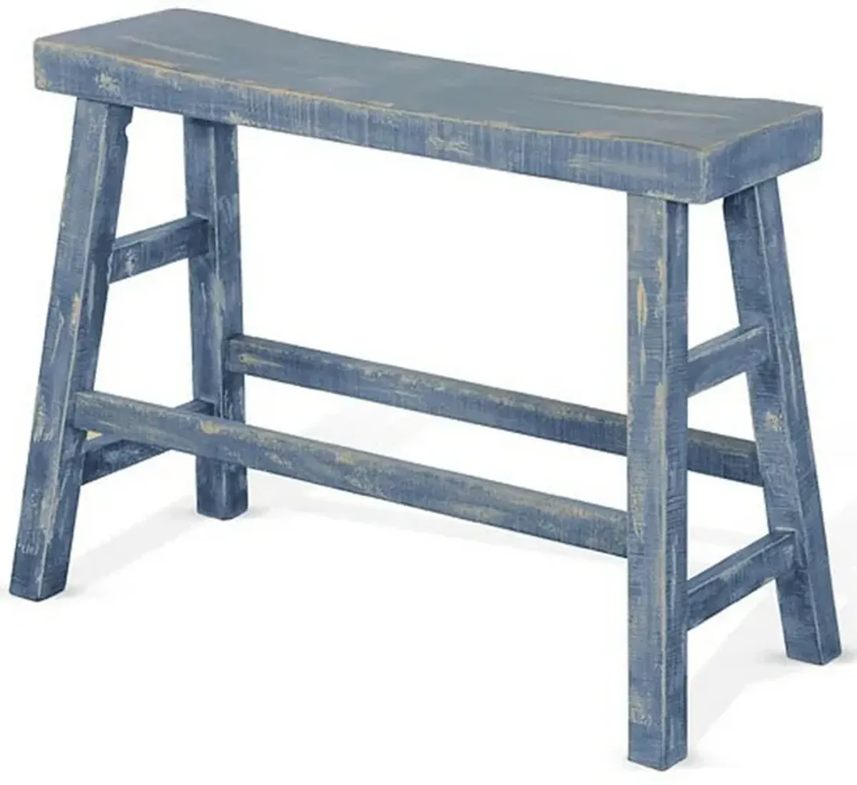 Rena Counter Height Bench, 33 Inch Ocean Blue Mahogany Wood Frame - Benzara