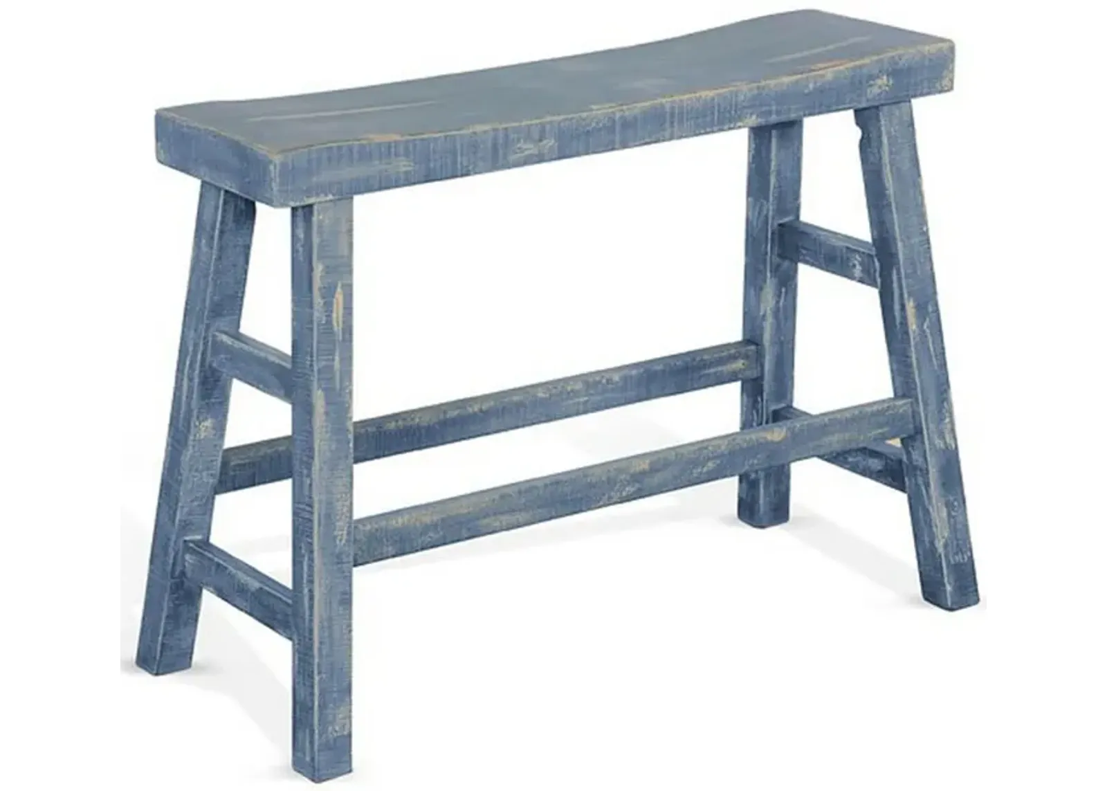 Rena Counter Height Bench, 33 Inch Ocean Blue Mahogany Wood Frame - Benzara