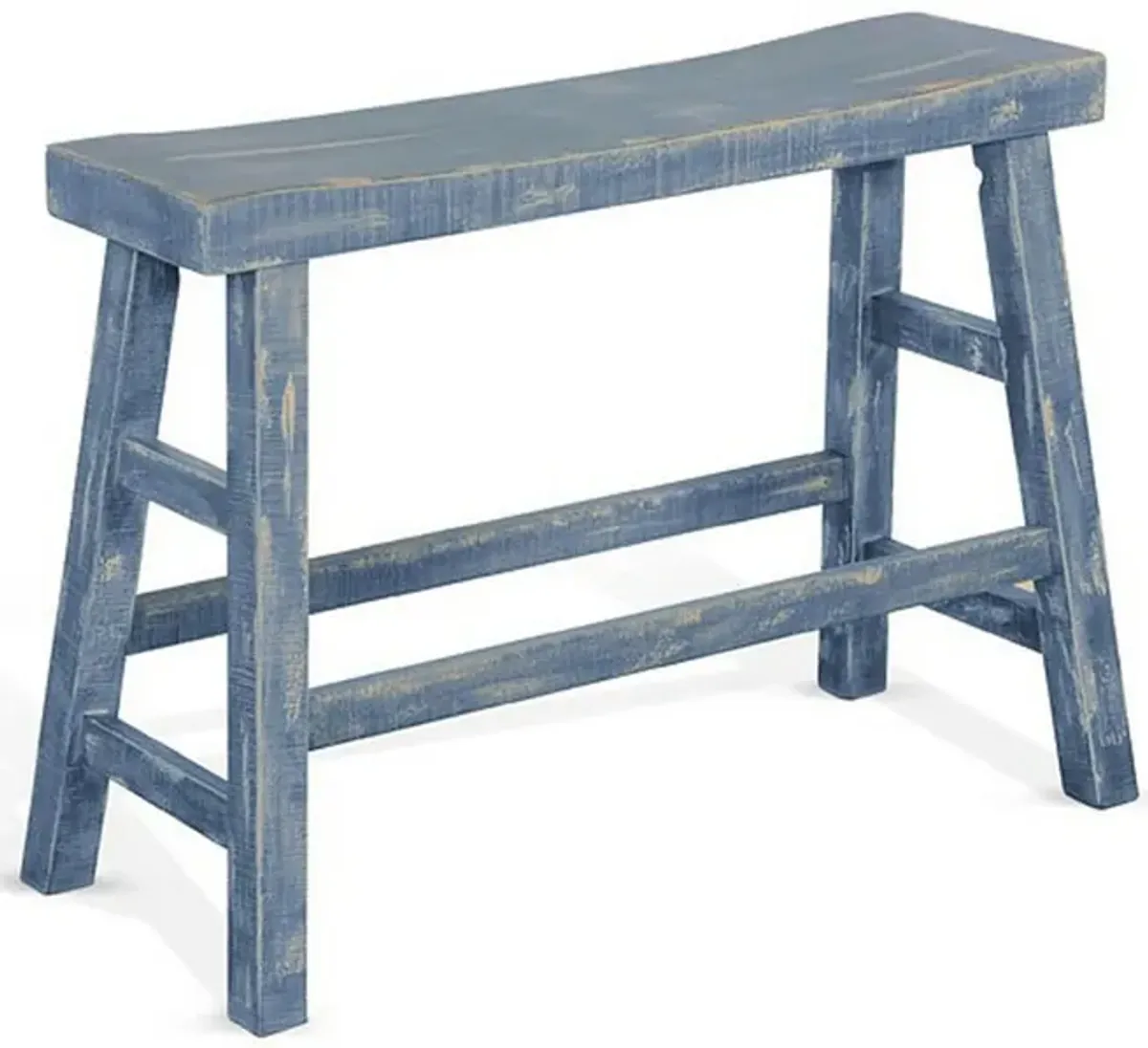 Rena Counter Height Bench, 33 Inch Ocean Blue Mahogany Wood Frame - Benzara