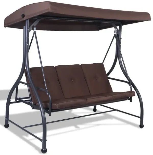 Adjustable 3 Seat Cushioned Porch Patio Canopy Swing Chair