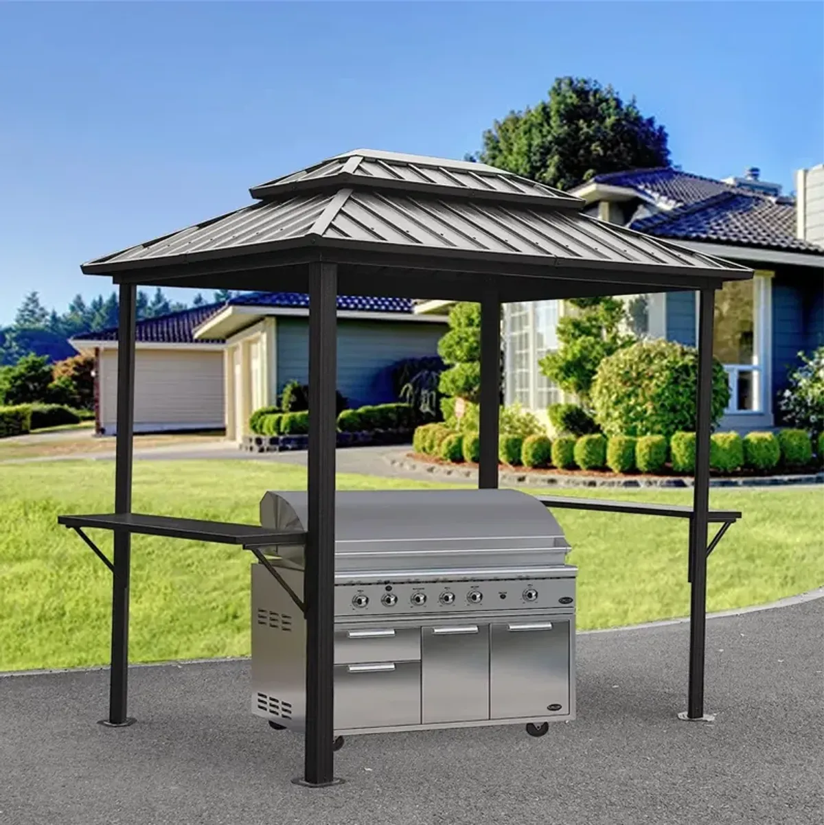 Aluminum BBQ Gazebo with Shelves Serving Tables