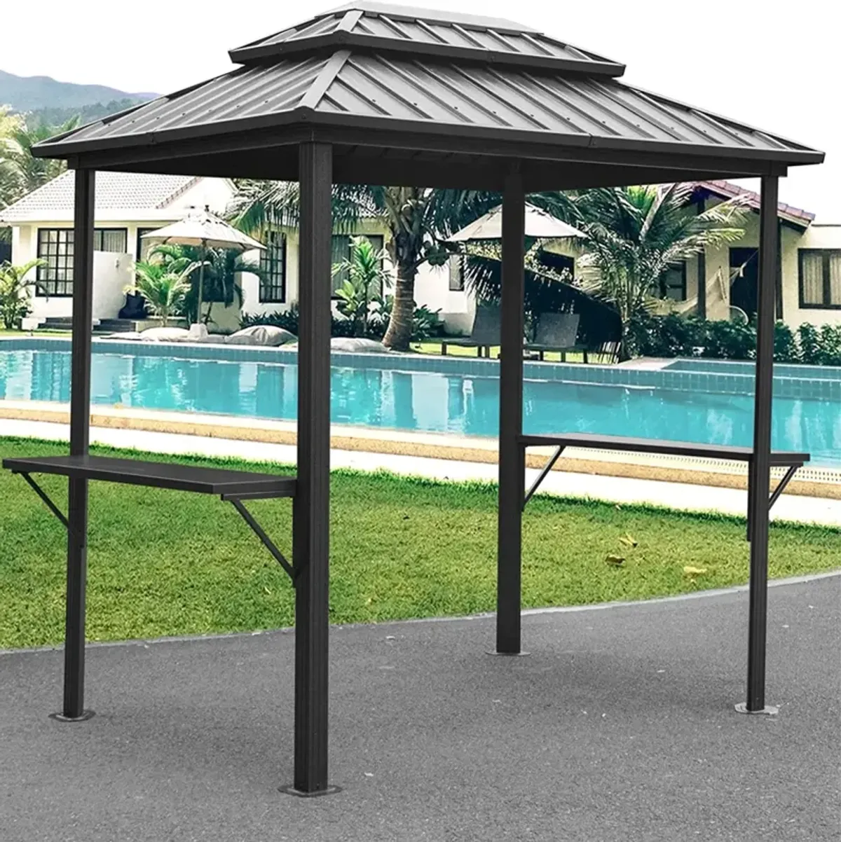 Aluminum BBQ Gazebo with Shelves Serving Tables