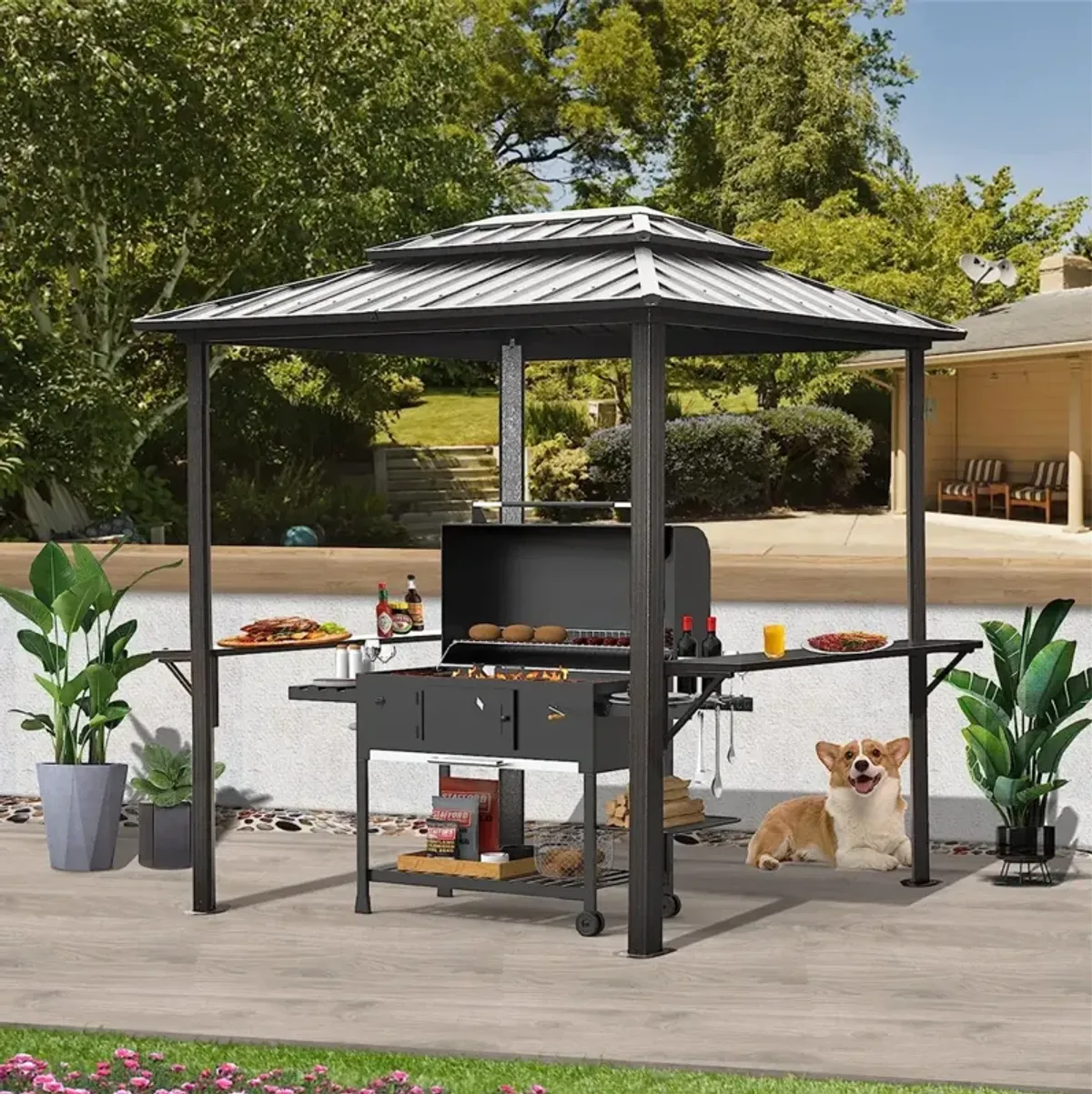 Aluminum BBQ Gazebo with Shelves Serving Tables