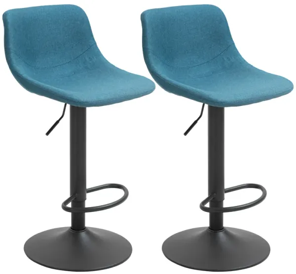 HOMCOM Adjustable Bar Stools, Swivel Bar Height Chairs Barstools Padded with Back for Kitchen, Counter, and Home Bar, Set of 2, Blue