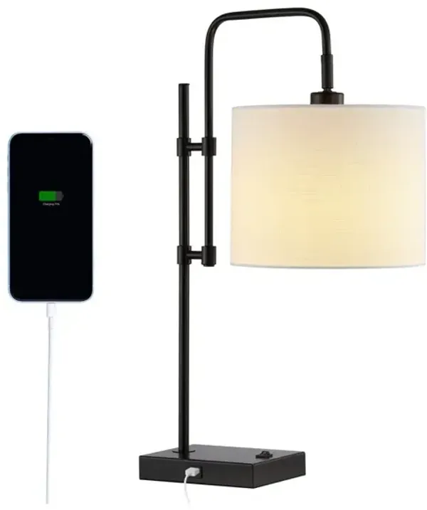 Edris Industrial Designer Metal LED Task Lamp with USB Charging Port