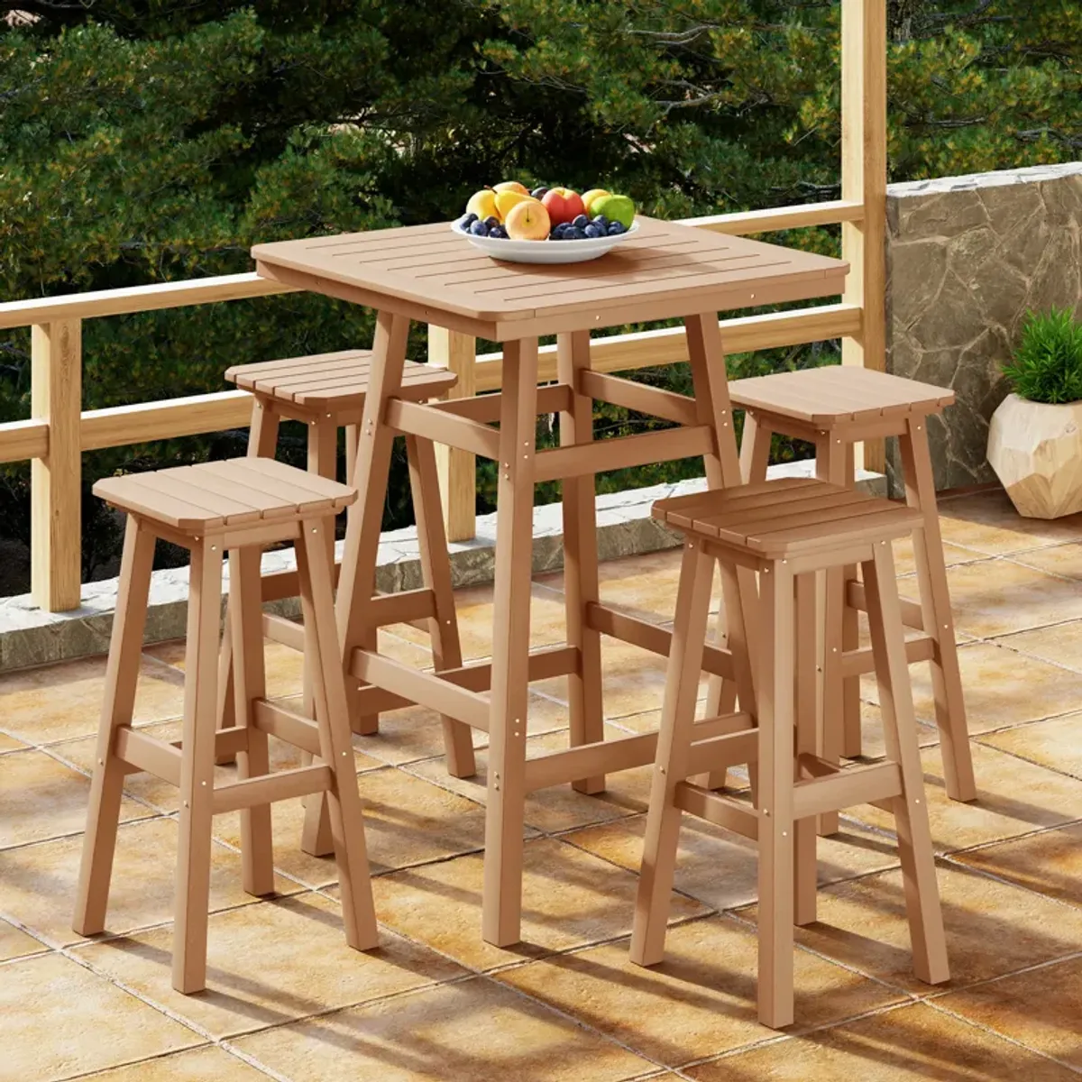 WestinTrends 5-Piece HDPE Outdoor Patio Dining Bar Bistro Table Set with Bar Stools