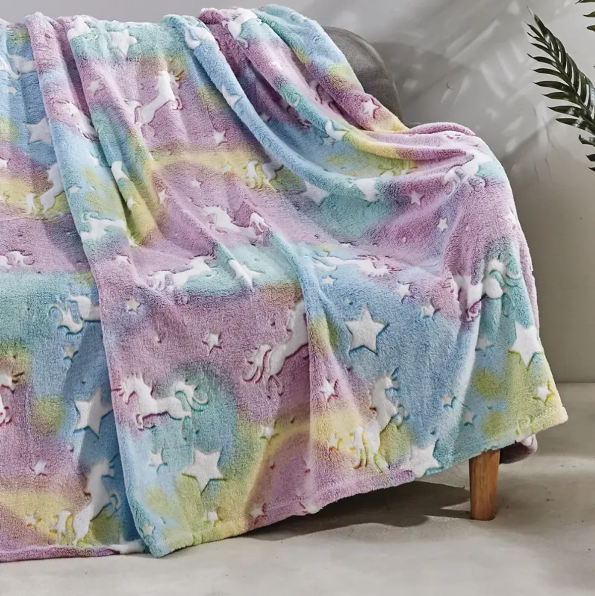 Star Glow Unicorn Micro Plush All Season Throw 50" X 60" Multicolor by Plazatex