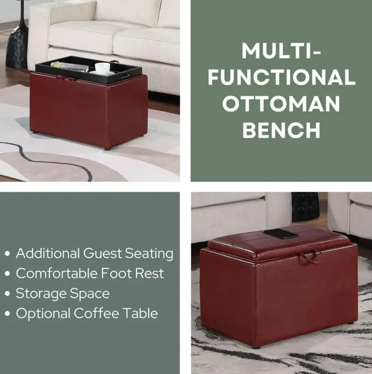 Convience Concept, Inc. Designs4Comfort Accent Storage Ottoman with Reversible Tray