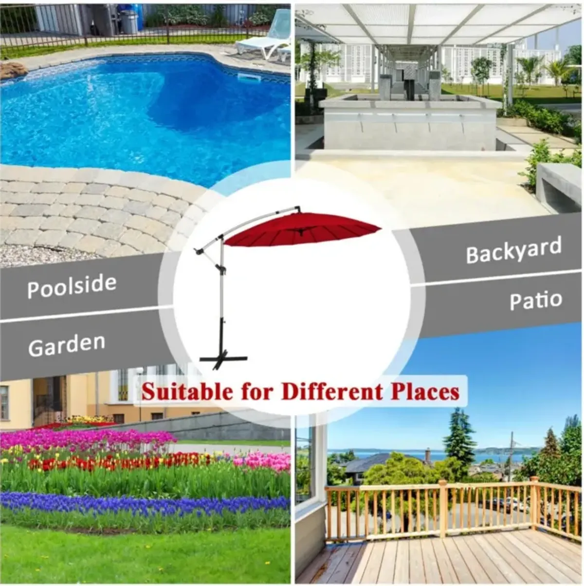 10 Feet Patio Offset Umbrella Market Hanging Umbrella for Backyard Poolside Lawn Garden