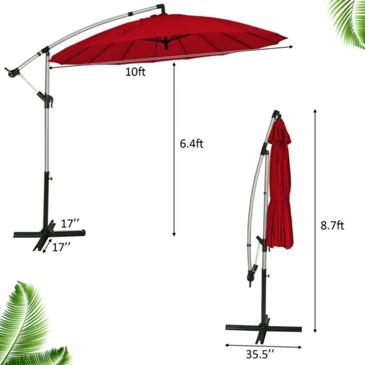 10 Feet Patio Offset Umbrella Market Hanging Umbrella for Backyard Poolside Lawn Garden