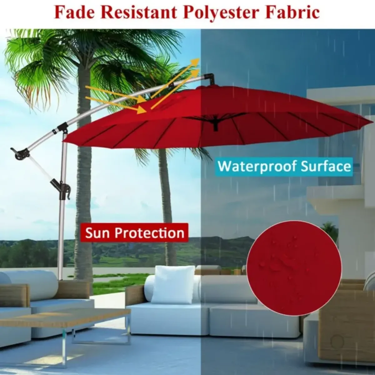 10 Feet Patio Offset Umbrella Market Hanging Umbrella for Backyard Poolside Lawn Garden