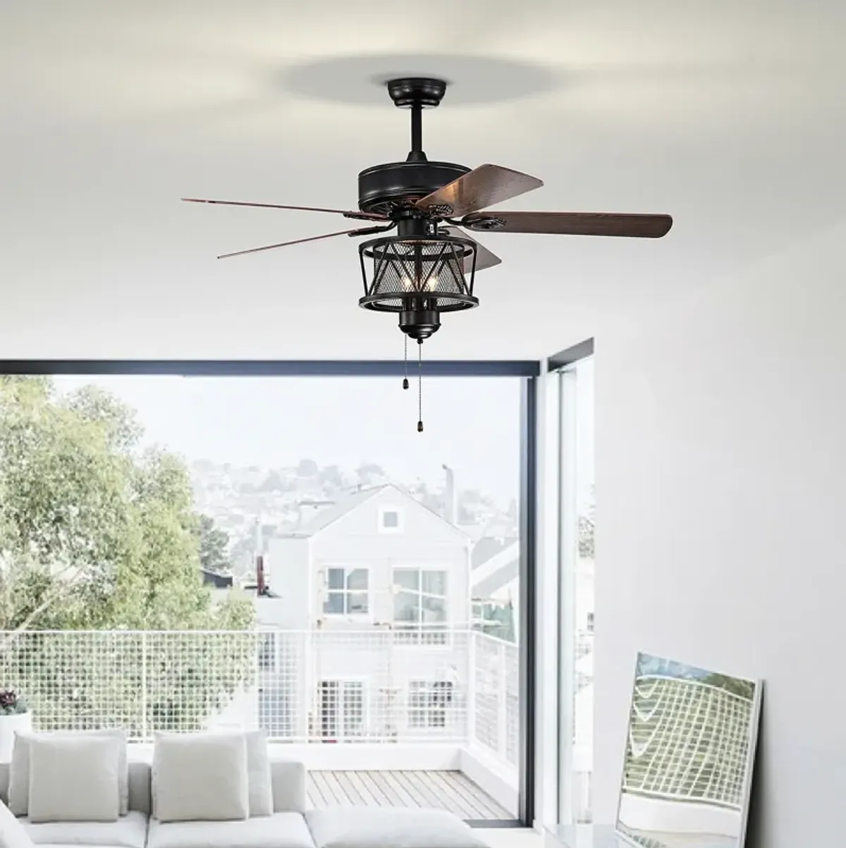 50 Inches Ceiling Fan with Lights Reversible Blades and Pull Chain Control