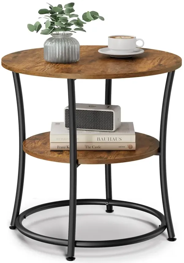 VASAGLE Side Table, Round End Table with 2 Shelves for Living Room, Bedroom, Nightstand with Steel Frame for Small Spaces, Outdo