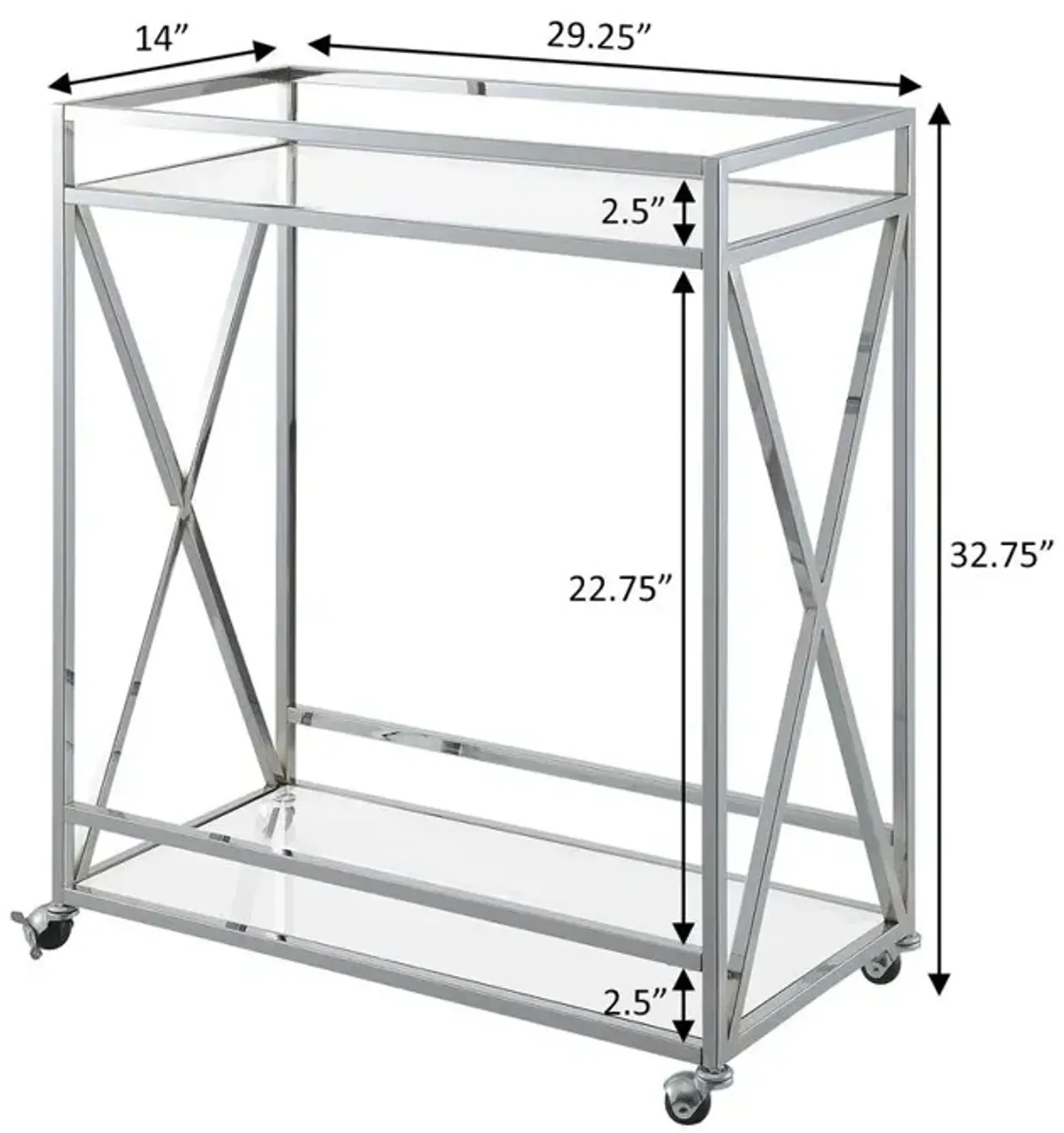 Convenience Concepts Oxford Chrome Glass Bar Cart with Shelf