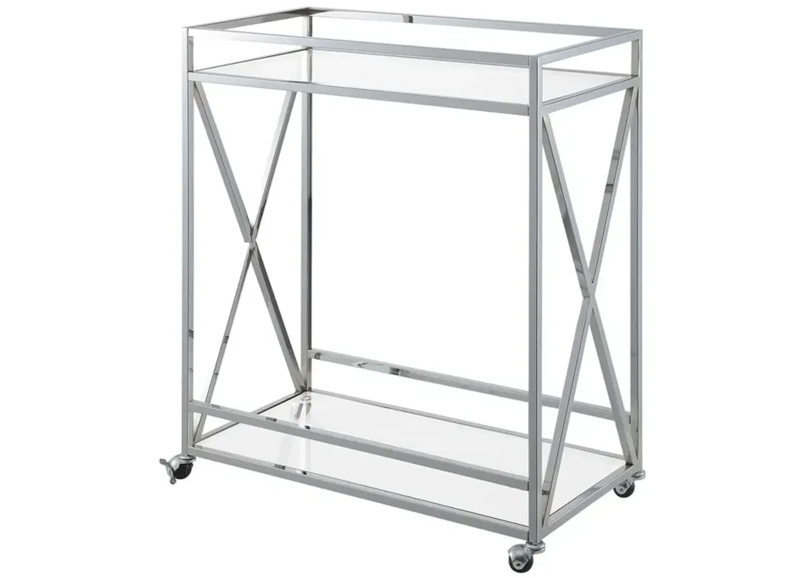 Convenience Concepts Oxford Chrome Glass Bar Cart with Shelf