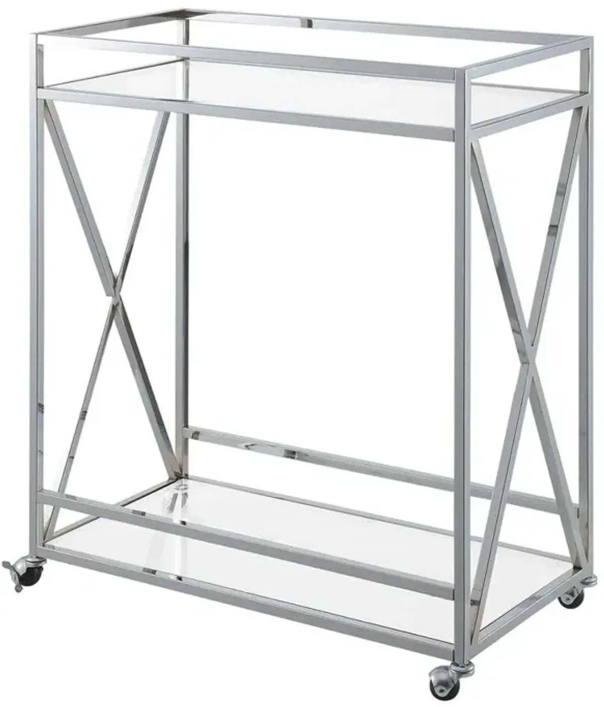 Convenience Concepts Oxford Chrome Glass Bar Cart with Shelf