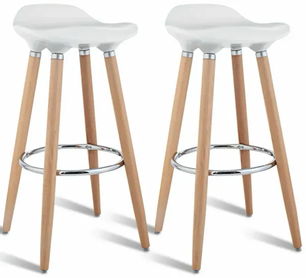 Set of 2 ABS Bar Stools with Wooden Legs