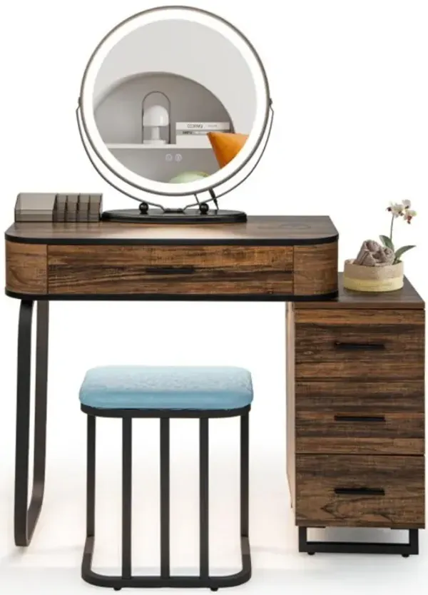 Hivvago Vanity Table Set with 3-Color Lighted Mirror and Charging Station
