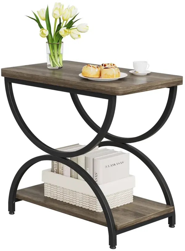 Tribesigns 2-Tier End Side Table with Stylish Metal Frame, Vintage Rectangular Bedside Nightstand for Bedroom, Wood and Metal Chair Side Tables Living Room