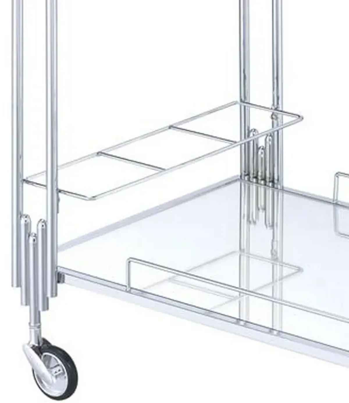 Metal and Mirror Rectangular Serving Cart with Open Shelf, Silver-Benzara