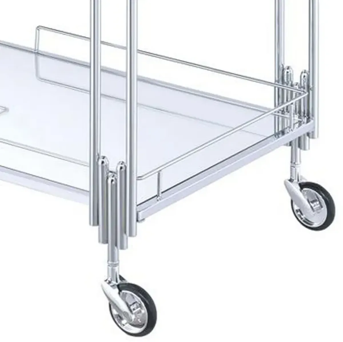 Metal and Mirror Rectangular Serving Cart with Open Shelf, Silver-Benzara