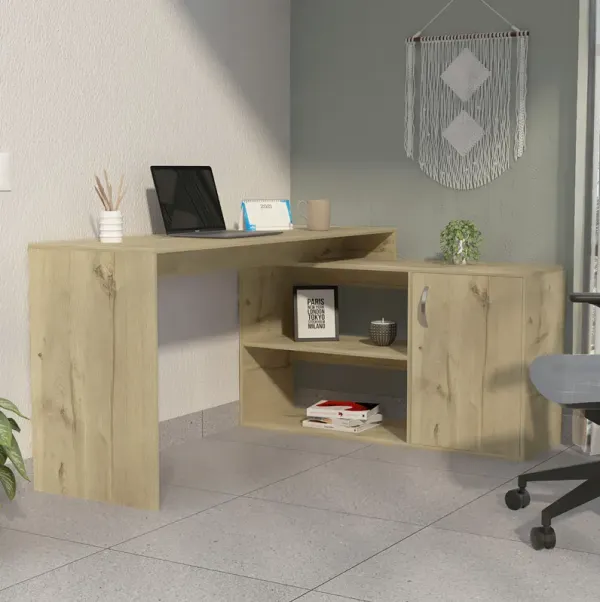 Streamdale Lyncliff 1-Drawer 2-Shelf L-Shaped Office Desk Light Oak