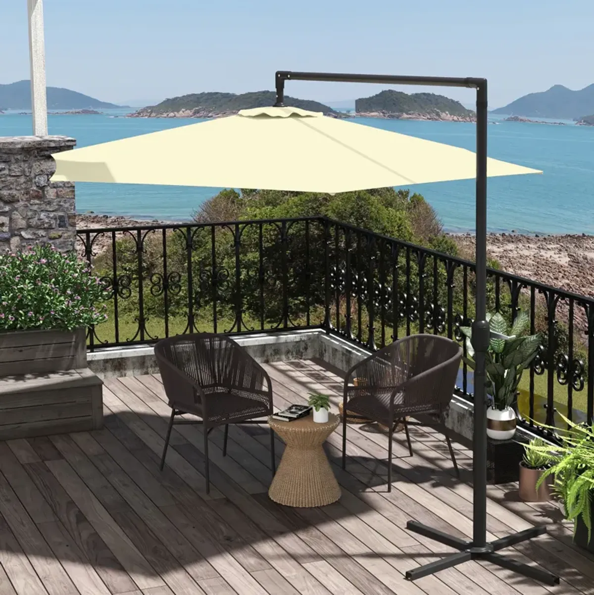 9.5FT Cantilever Patio Umbrella w/ Crank Cross Base Hanging Offset Umbrella