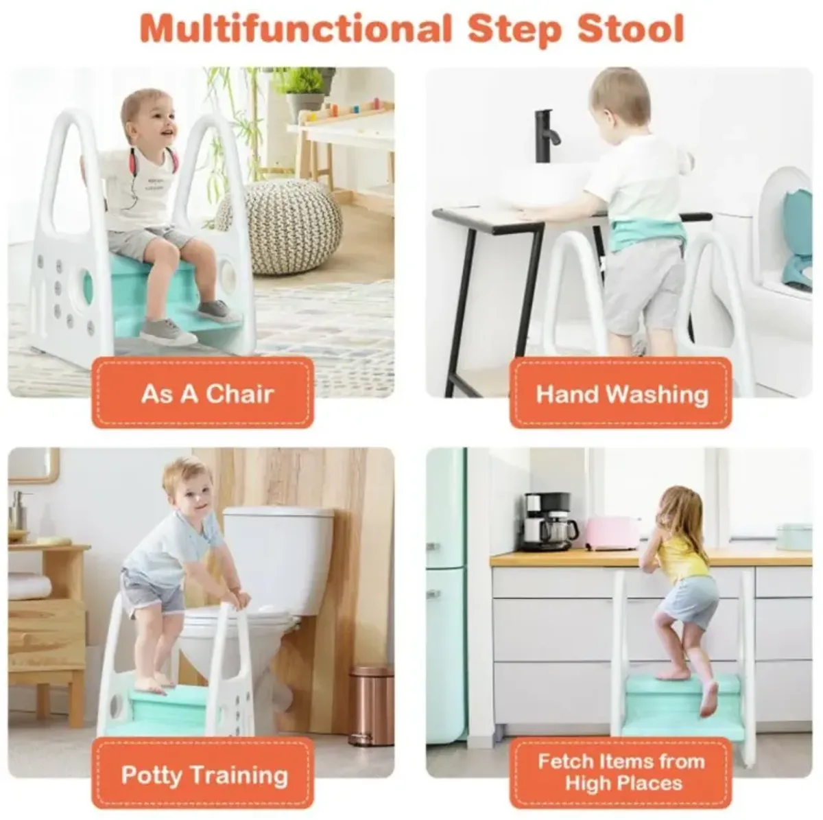 Hivvago Kids Step Stool Learning Helper with Armrest for Kitchen Toilet Potty Training