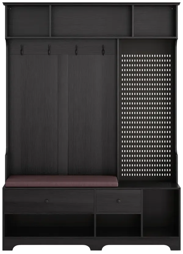 Hall Tree with Shoe Bench, Coat Rack ,Shoe Storage ,Storage Shelves and Pegboard, for Hallways, Halls and Bedrooms