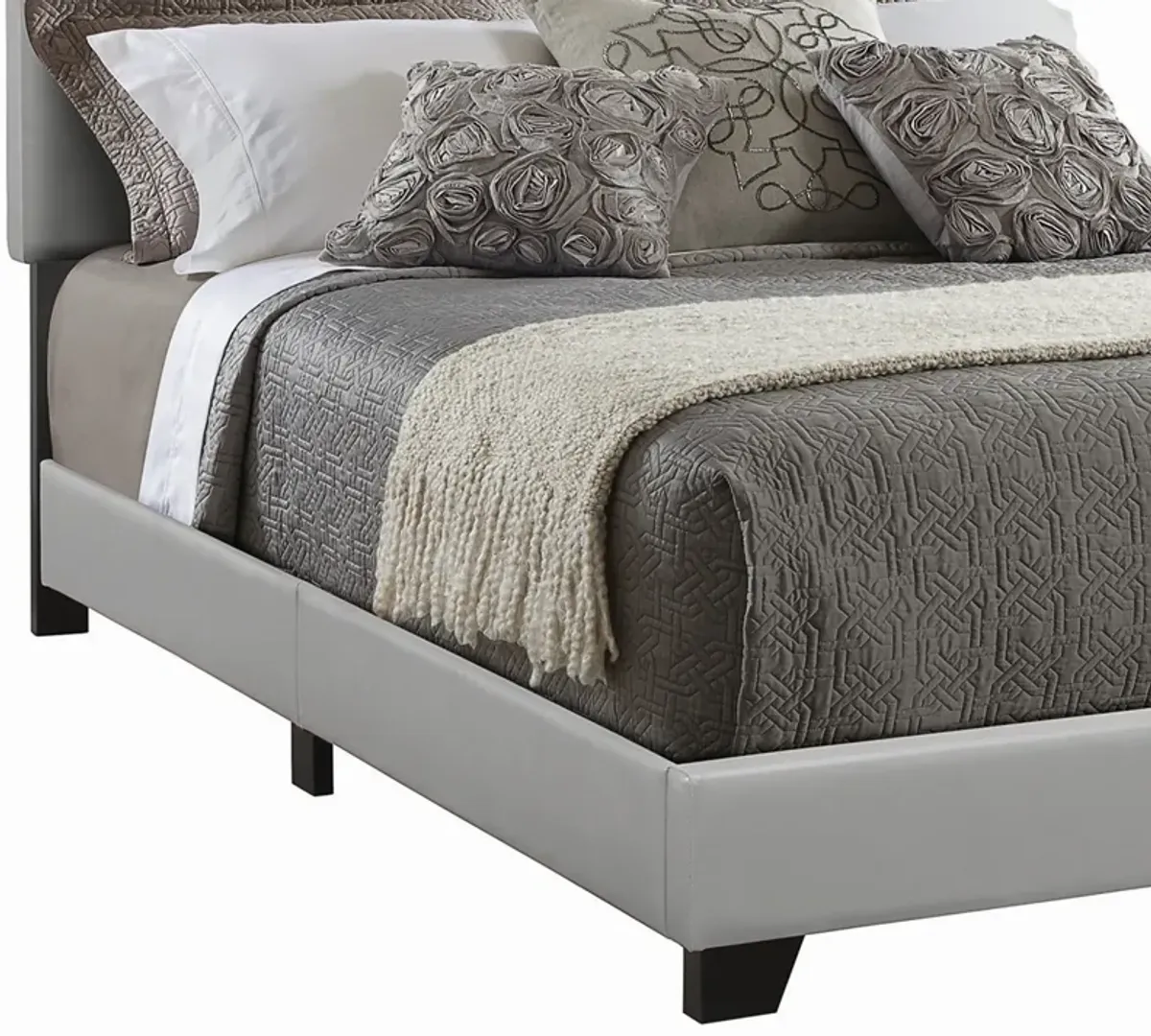 Leather Upholstered California King Size Platform Bed, Gray-Benzara