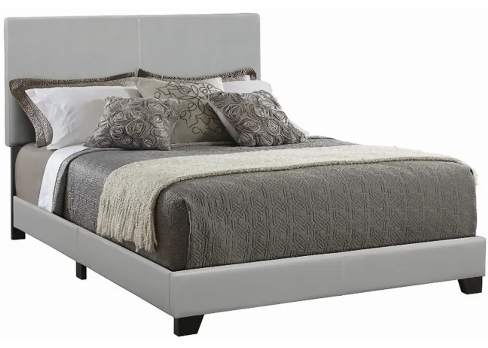 Leather Upholstered California King Size Platform Bed, Gray-Benzara