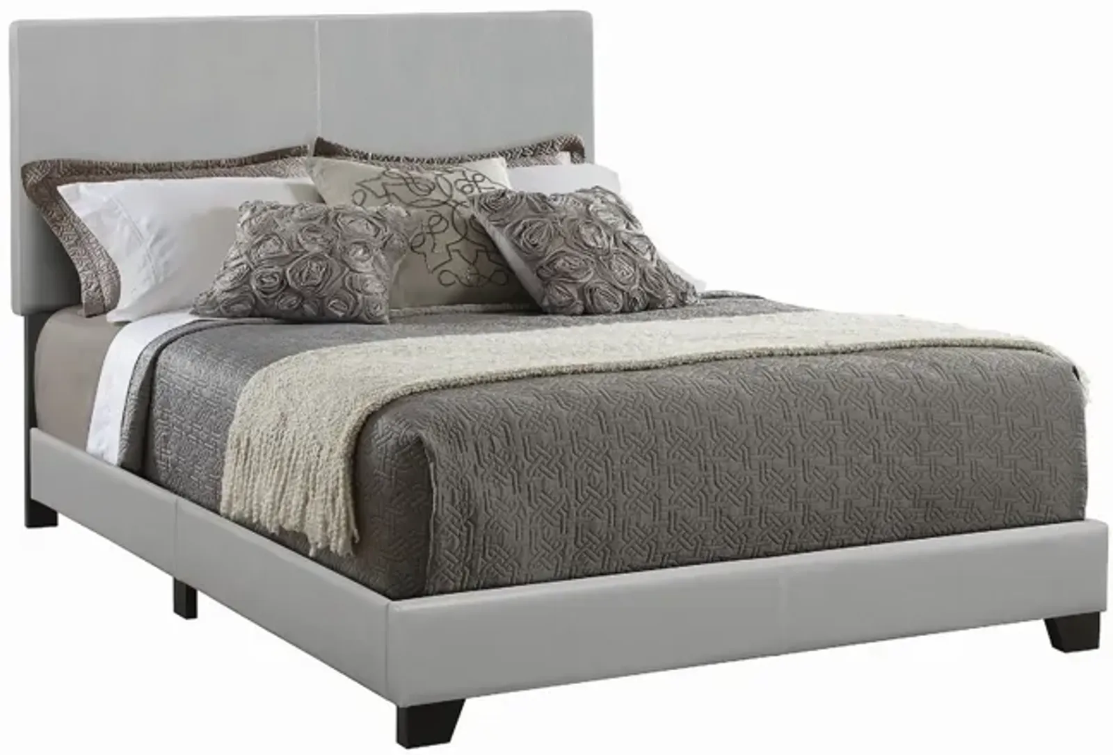 Leather Upholstered California King Size Platform Bed, Gray-Benzara