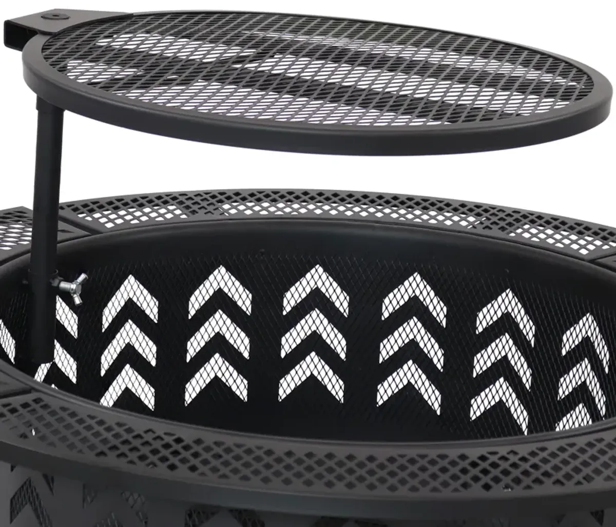 Sunnydaze 32.75 in Arrow Motif Steel Fire Pit with Cooking Grate - Black