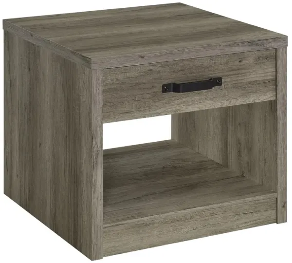 Benjara Lix 24 Inch Square End Table with 1 Drawer, Rustic Weathered Gray Finish