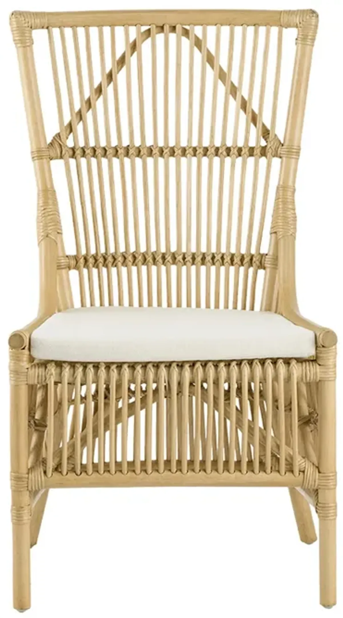 23 Inch Rattan Dining Side Chair, Soft Padded Seat, Natural Brown, White - Benzara