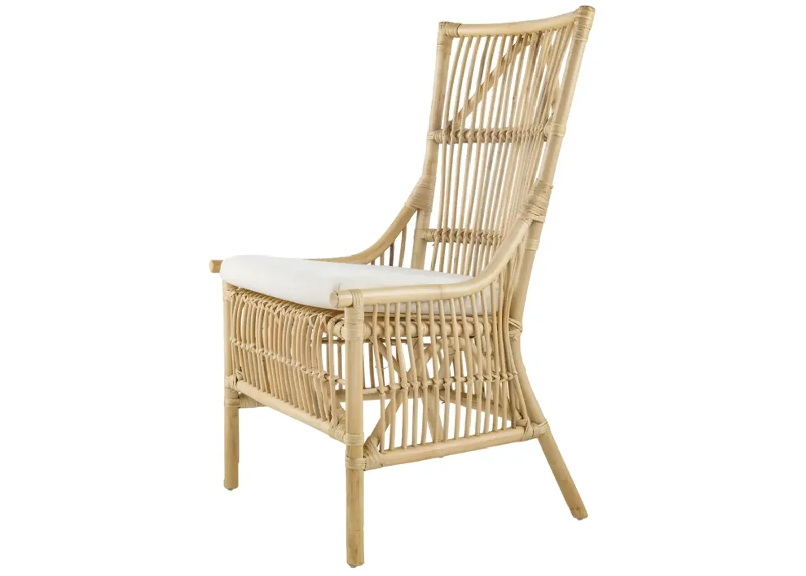 23 Inch Rattan Dining Side Chair, Soft Padded Seat, Natural Brown, White - Benzara