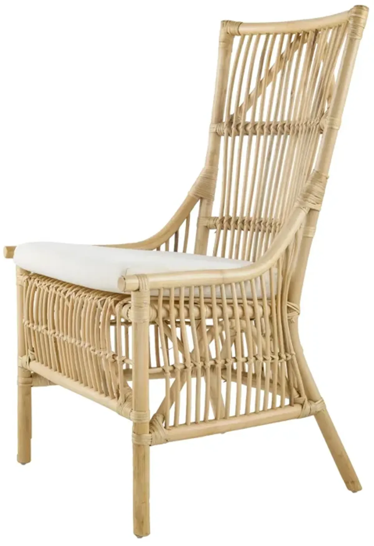 23 Inch Rattan Dining Side Chair, Soft Padded Seat, Natural Brown, White - Benzara