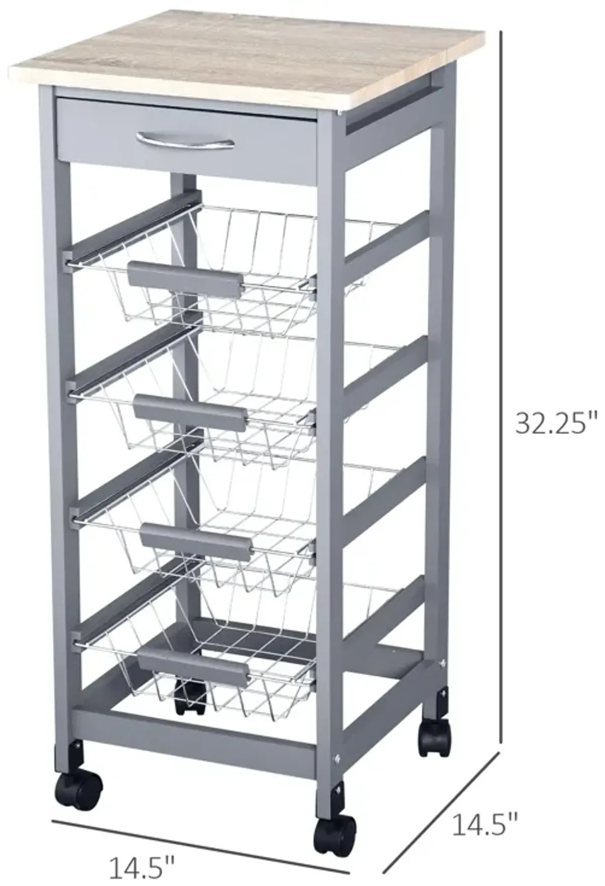 Gray Kitchen Trolley: Mobile Utility Cart with Drawer and 360° Wheels