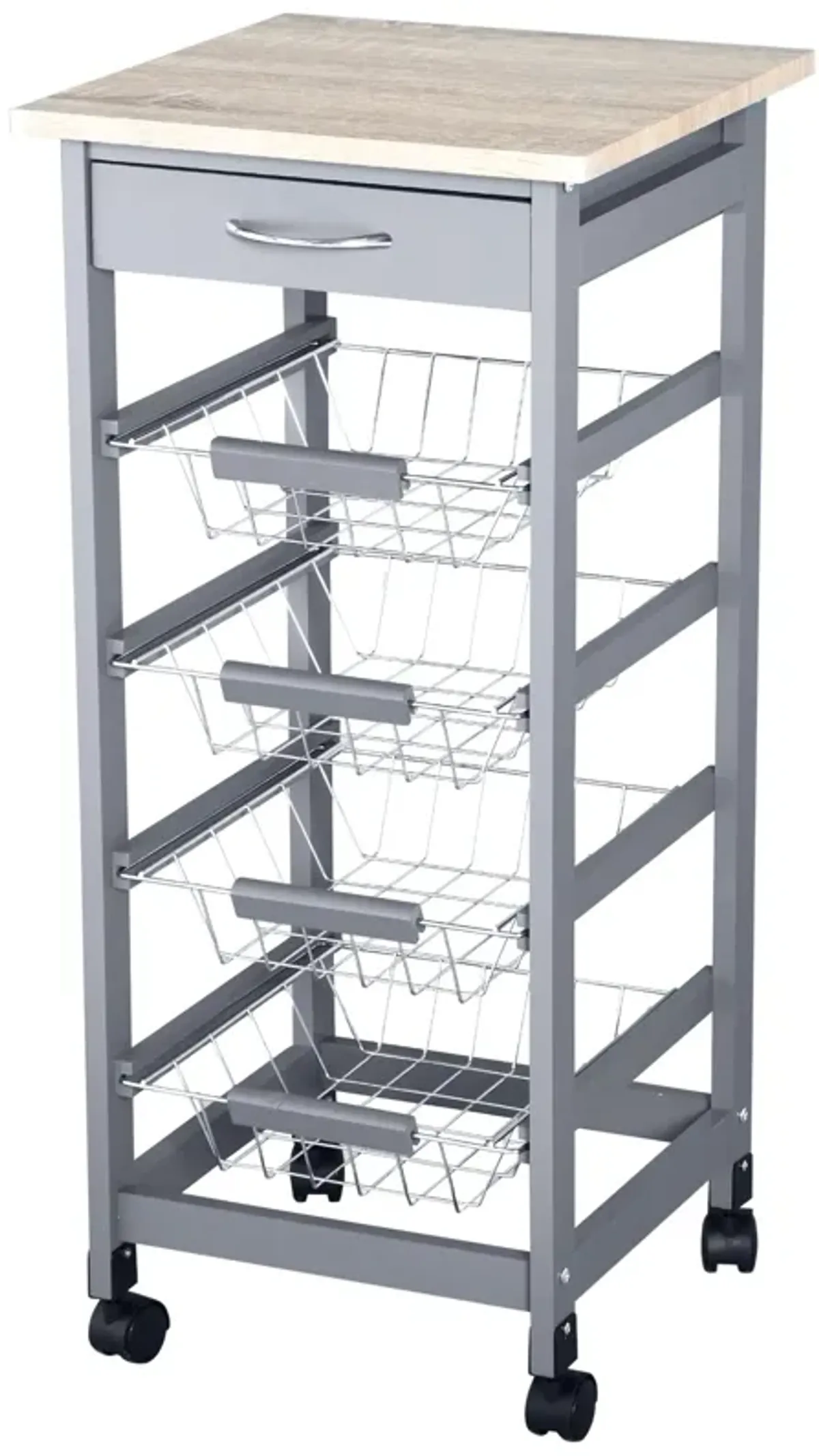 Gray Kitchen Trolley: Mobile Utility Cart with Drawer and 360° Wheels