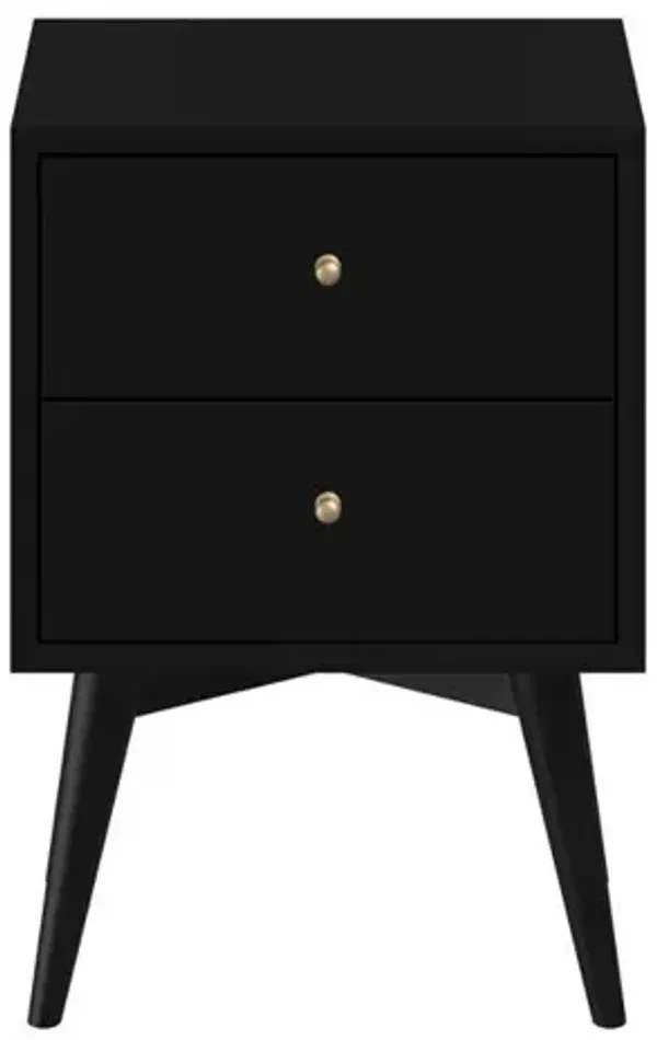 Flynn Mid Century Modern 2 Drawer Nightstand, Black