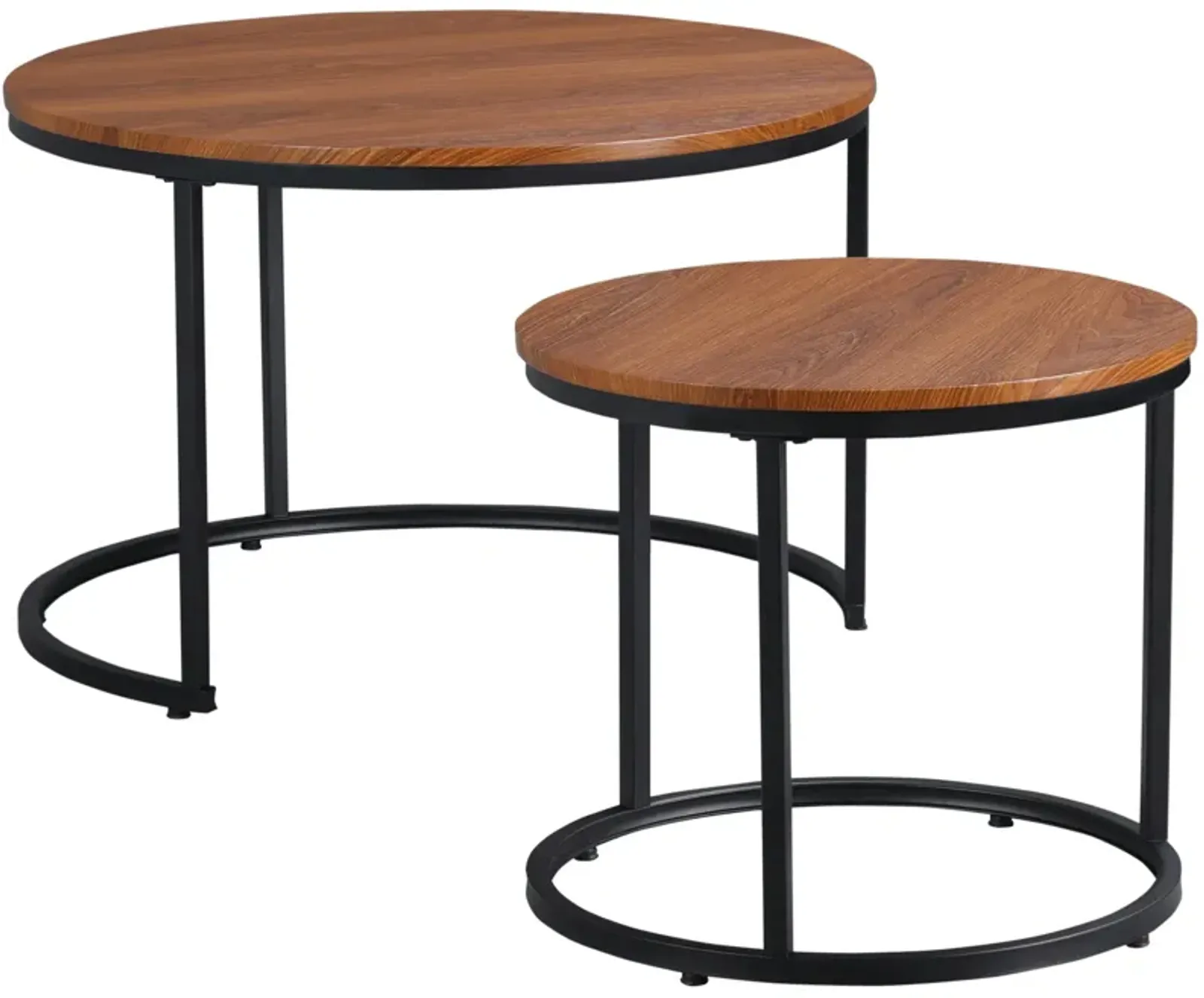 Dark Walnut Nesting Set: Round Coffee Tables with Metal Frame