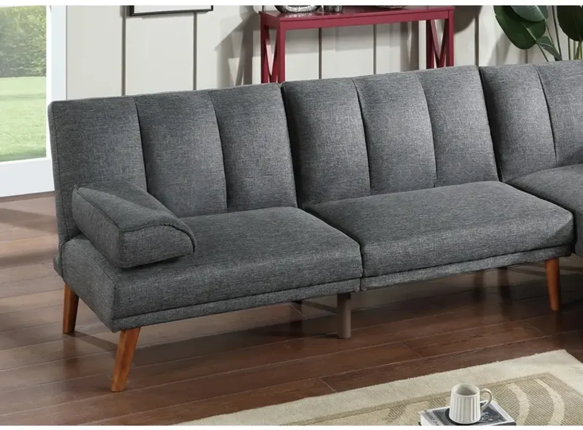 Blue Grey Polyfiber Sectional Sofa Set with Adjustable Chaise