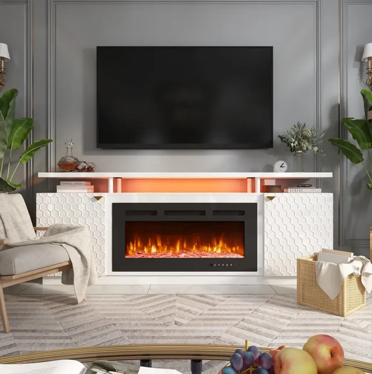 36 in. Direct Vent Electric Fireplace Insert with Remote Control & LED Strip