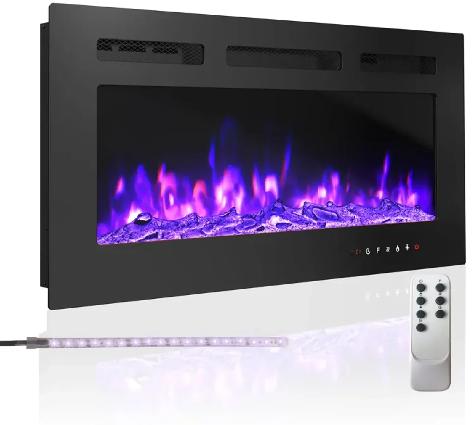 36 in. Direct Vent Electric Fireplace Insert with Remote Control & LED Strip