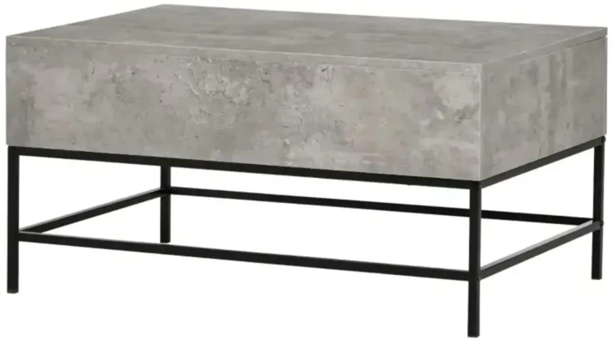 Hivvago Modern Grey Lift Top Coffee Table w/ Hidden Storage Black Metal Legs