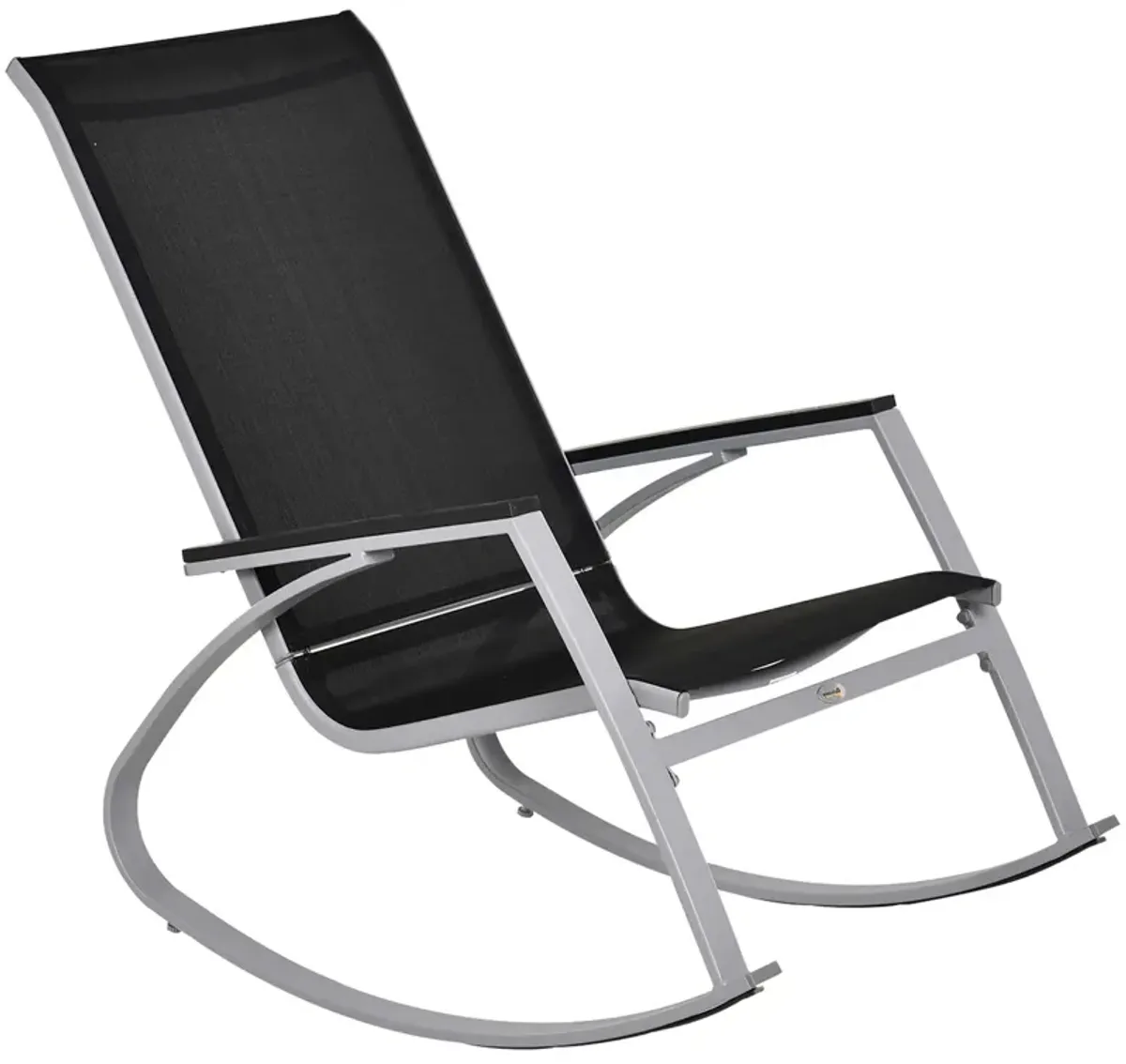 Outsunny Outdoor Modern Front Porch Patio Rocking Sling Chair - Black / Silver