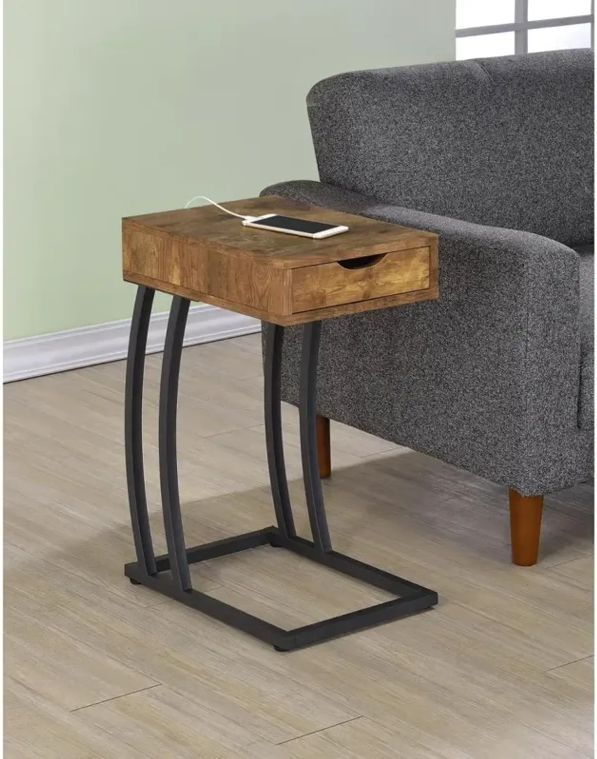 Troy Accent Table with Power Outlet Antique Nutmeg