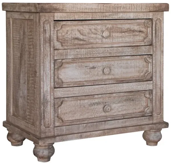 Gien 31 Inch Bedside Nightstand, Mango Wood, 3 Gliding Drawers, Light Brown-Benzara